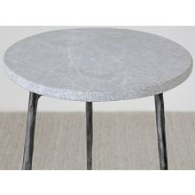 Tall Gray Marble End Table With Hammered Steel Base