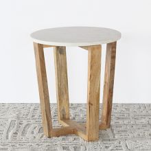 Mango Wood And Marble End Table - 20H