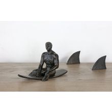 Surfer Sculpture With Two Shark Fin- Cleared Decor