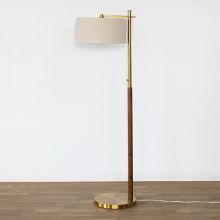 Bronze And Wood Floor Lamp With Drum Shade
