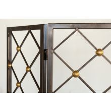 Bronze Iron Fireplace Screen with Brass Accents