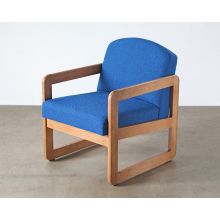 Natural Oak Lounge Chair in Blue Upholstery