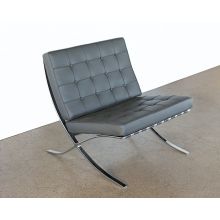 Gray Leather Barcelona Style Lounge Chair