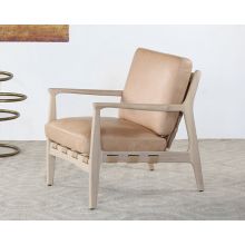 Whitewashed Ash Lounge Chair W/Tan Leather Seat