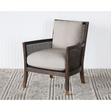 Linen And Cane Lounge Chair With Brass Capped Feet