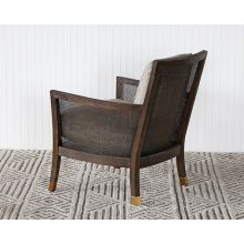 Linen And Cane Lounge Chair With Brass Capped Feet