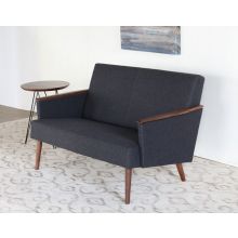 Gray Wool Loveseat with American Walnut Arms and Legs