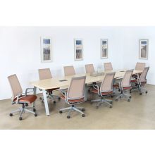 Dove Grey Conference Chair With Saddle Brown Seat