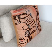 Terracotta And Multi Abstract Face Pillow