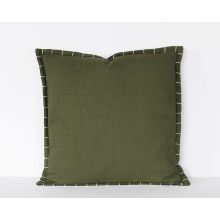 Green Linen Pillow With Stitched Edge