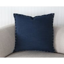 Navy Linen Pillow With Stitched Edge