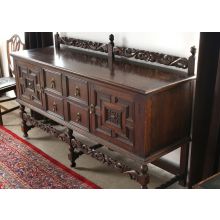 Jacobean Style Carved Oak Sideboard with Rail, Circa 1920
