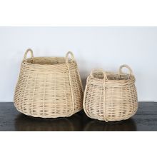 Set Of 2 Antique Honey Rattan Baskets