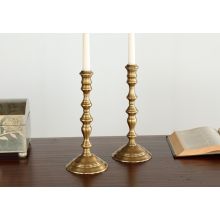 Pair of Antique Brass Colonial Candle Holders