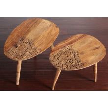 Set of 2 Natural Sheesham Wood Oval End Tables