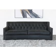 Charcoal Grey Leather Sofa With Tufted Back