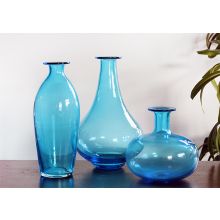 Set Of 3 Blue Glass Vases