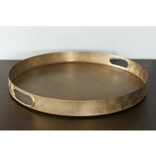 Etched Brass Round Tray With Geometric Pattern