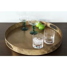 Etched Brass Round Tray With Geometric Pattern